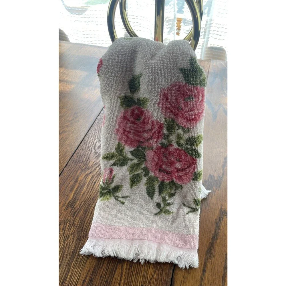 Vintage Pink Cabbage Rose Granny Core Floral  Bathroom Hand Towel  25”x16”